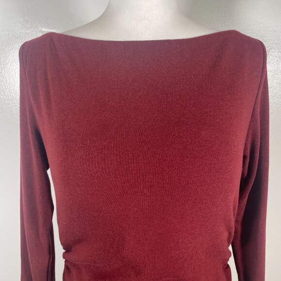 OGLmove Top Womens Large Red Built in-Bra Stretch Knit Boat Neck Long Sleeve - Picture 3 of 16